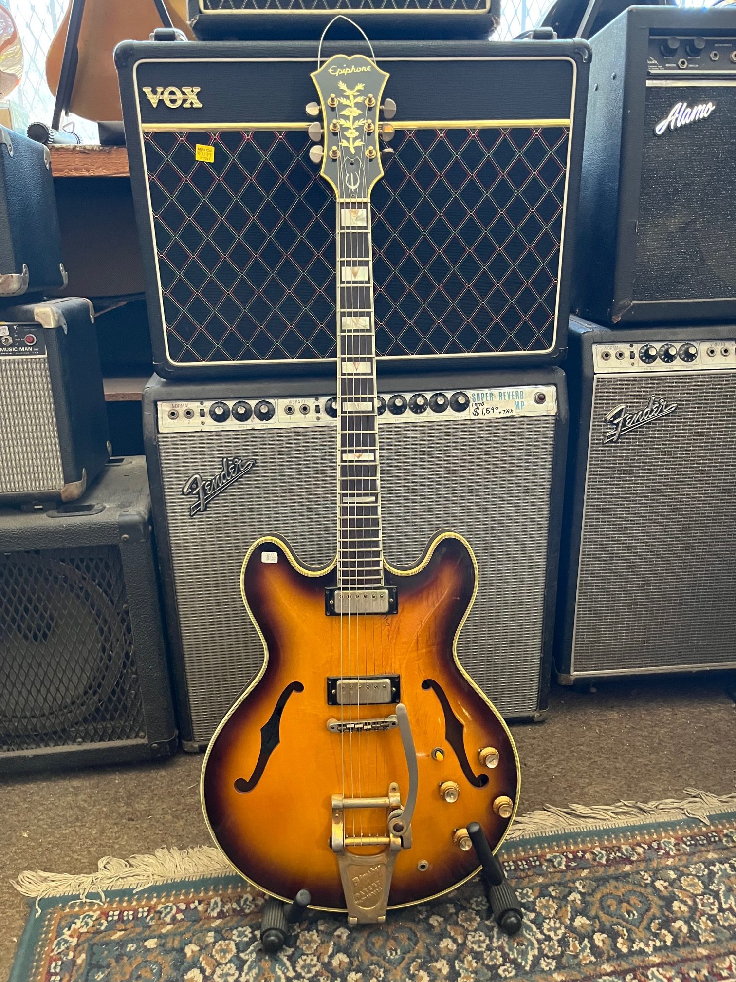 66′ EPIPHONE “SHERATON” GROVERS, BIGSBY, 100% STOCK MISSING PICK GUARD $6,500 W/ HARD SHELL CASE